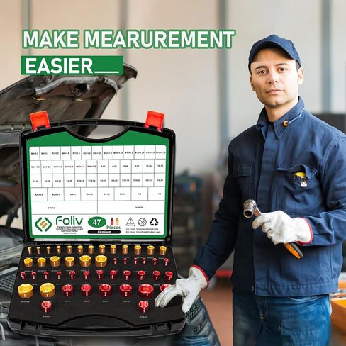 FOLIV 47PCS Nut and Bolt Thread Checker, Thread Gauge SAE and Metric, 26 SAE & 21 Metric for Quickly Checking Bolt Size and Thread, Red & Gold Color in Saudi Arabia