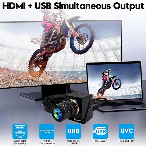 IFWATER HDMI كاميرا USB 4K كاميرا ويب USB HDMI إخراج متزامن H.265 وحدة كاميرا USB 2X تكبير رقمي 180 درجة عدسة عين السمكة كاميرا الكمبيوتر الشخصي لتوت العليق بي جيتسون نانو كمبيوتر محمول التدريس عبر الإنترنت in Kuwait
