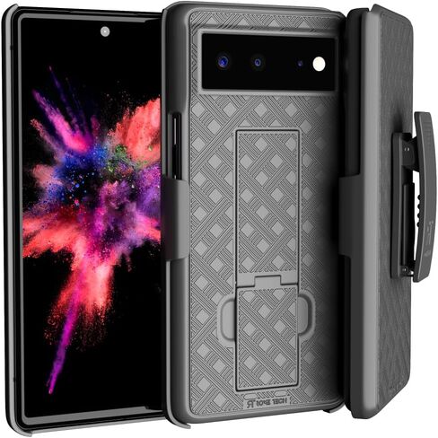 حافظة Rome Tech مع مشبك حزام لهاتف Google Pixel 6 Pro 6.7 بوصة (2021) - مجموعة حافظة نحيفة شديدة التحمل - غطاء هاتف متين مع مسند متوافق مع Google Pixel 6 Pro - أسود in Kuwait