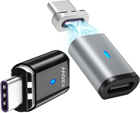 HESKUL USB C محول مغناطيسي 2 حزمة محول موصل الزاوية اليمنى من النوع C 90 درجة 5Pin، يدعم الشحن السريع PD 120W، نقل البيانات 480 ميجابت في الثانية، متوافق مع MacBook Pro Air، الكمبيوتر الشخصي والكمبيوتر المحمول in Kuwait