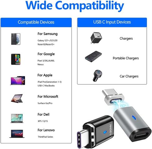 HESKUL USB C محول مغناطيسي 2 حزمة محول موصل الزاوية اليمنى من النوع C 90 درجة 5Pin، يدعم الشحن السريع PD 120W، نقل البيانات 480 ميجابت في الثانية، متوافق مع MacBook Pro Air، الكمبيوتر الشخصي والكمبيوتر المحمول in Kuwait