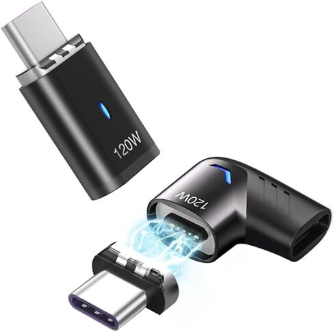 HESKUL USB C محول مغناطيسي 2 حزمة محول موصل الزاوية اليمنى من النوع C 90 درجة 5Pin، يدعم الشحن السريع PD 120W، نقل البيانات 480 ميجابت في الثانية، متوافق مع MacBook Pro Air، الكمبيوتر الشخصي والكمبيوتر المحمول in Kuwait