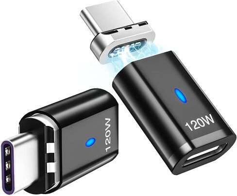 HESKUL USB C محول مغناطيسي 2 حزمة محول موصل الزاوية اليمنى من النوع C 90 درجة 5Pin، يدعم الشحن السريع PD 120W، نقل البيانات 480 ميجابت في الثانية، متوافق مع MacBook Pro Air، الكمبيوتر الشخصي والكمبيوتر المحمول in Kuwait
