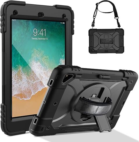 LTROP Protective Cover Case for iPad 6th/ 5th Generation & iPad Air 2 Case, iPad 9.7 Inch Case with Shoulder Strap Pen Holder Swivel Stand, Aqua Teal in Saudi Arabia