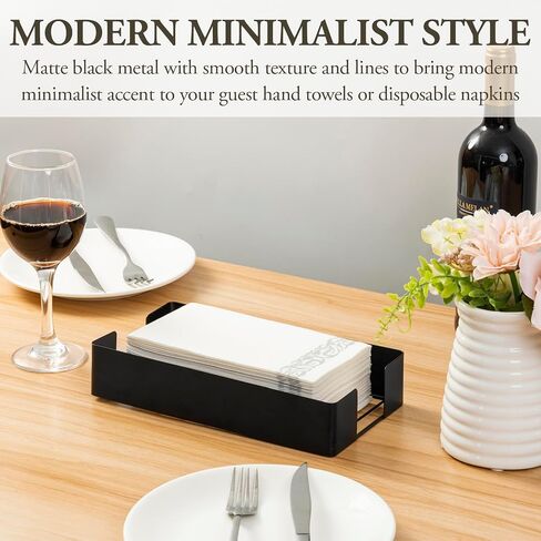 MyGift Modern Matte Black Metal Guest Bathroom Countertop Folded Paper Towel Holder, Commercial Disposable Napkin Storage Tray for Sink Counter Vanity Table in Saudi Arabia