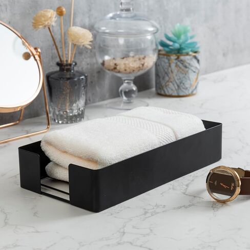 MyGift Modern Matte Black Metal Guest Bathroom Countertop Folded Paper Towel Holder, Commercial Disposable Napkin Storage Tray for Sink Counter Vanity Table in Saudi Arabia