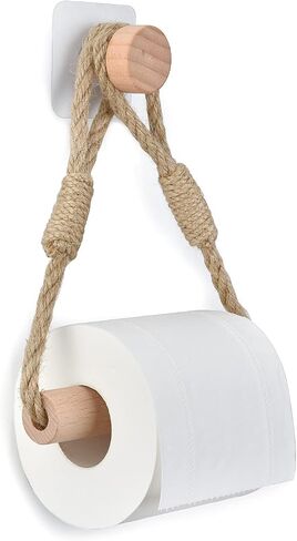 Industrial Wall-Mounted Towel Rack Bath Towel Ring - Toilet Paper Holder, Natural Jute Rope, Wood, Heavy Duty, Solid, Bathroom Accessories in Saudi Arabia