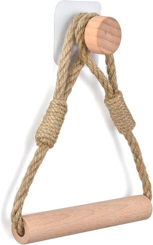 Industrial Wall-Mounted Towel Rack Bath Towel Ring - Toilet Paper Holder, Natural Jute Rope, Wood, Heavy Duty, Solid, Bathroom Accessories in Saudi Arabia