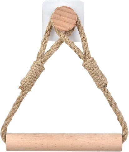 Industrial Wall-Mounted Towel Rack Bath Towel Ring - Toilet Paper Holder, Natural Jute Rope, Wood, Heavy Duty, Solid, Bathroom Accessories in Saudi Arabia