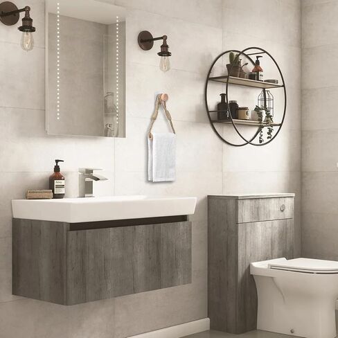 Industrial Wall-Mounted Towel Rack Bath Towel Ring - Toilet Paper Holder, Natural Jute Rope, Wood, Heavy Duty, Solid, Bathroom Accessories in Saudi Arabia