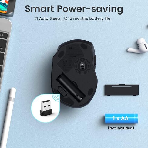 Wireless Mouse, 2.4G Ergonomic Computer Mouse with USB Receiver, 5 Adjustable DPI Levels, Mobile 2400DPI USB Mouse for Laptop Chromebook Notebook MacBook Computer, Black in Saudi Arabia