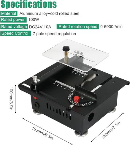 منشار طاولة صغير، مناشير طاولة محمولة متعددة الوظائف بقدرة 100 وات، 7 سرعات قابلة للتعديل، زاوية 90 درجة قابلة للتعديل، عمق القطع 16 مم مع 4 شفرات عمود مرن والمزيد من الملحقات لقطع الخشب والبلاستيك والأكريليك in Kuwait