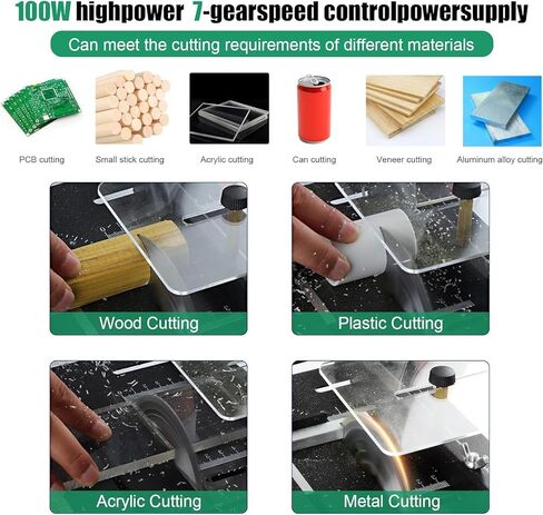 منشار طاولة صغير، مناشير طاولة محمولة متعددة الوظائف بقدرة 100 وات، 7 سرعات قابلة للتعديل، زاوية 90 درجة قابلة للتعديل، عمق القطع 16 مم مع 4 شفرات عمود مرن والمزيد من الملحقات لقطع الخشب والبلاستيك والأكريليك in Kuwait