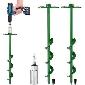 360° Adjustable Tent Stakes Heavy Duty Trampoline Stakes 4 Pack Ground Anchors Screw in with Protective Cover for Tent, Trampoline,Inflatable Christmas Decoration,Swing Sets 12 inch (4 X 12)