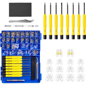 Magnetic Eyeglass Repair kit with Gold Screw, Upgraded All-in-One Eye Glass Repairing Kit Included Precision Screwdriver Sets, Nose Pads