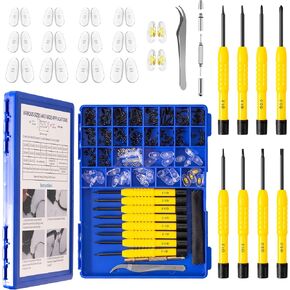 Upgrade Version All-in-One Magnetic Glasses Repair Kit with Black Screw, Eyeglass Repair Tools Kit with Precision Screwdriver Sets, Nose Pads, Tweezer