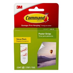 Scotch-Mount Command Poster Strips, Damage Free Hanging Poster Hangers, No Tools Wall Hanging Strips for Posters, 60 White Command Adhesive Strips