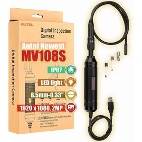 Autel MaxiVideo MV108S Digital Inspection Camera, 2024 Upgrade MV108/MV105S IP67 Waterproof 8.5mm Borescope 39.37'' 2MP Camera + LED Light 1920x1080 Compatible with Autel Scanner & PC