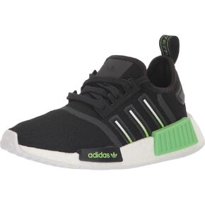 adidas Originals NMD_R1 Sneaker, Black/Black/White, 3 US Unisex Little Kid