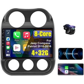 Android Car Radio Stereo for Jeep Compass Patriot 2010 2011 2012 2013 2014 2015 2016 with Wireless CarPlay/Android Auto, 8 Core HD Touchscreen Car Radio with AM/FM/RDS Backup Camera WiFi