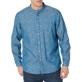 BOSS Men's Stand Up Collar Regular Fit Oxford Shirt, Chambray Blue, L