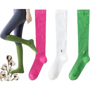 Womens Calf Gradient Compression Socks Running Stockings Hiking Gym Support Sock Colorful Size5-9