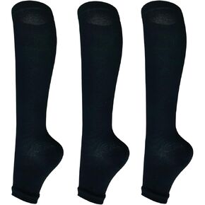 Open toe toeless Compression Socks 3 Pairs 15-20 mmHg Support Pregnancy，Running，Sports,Flight Travel