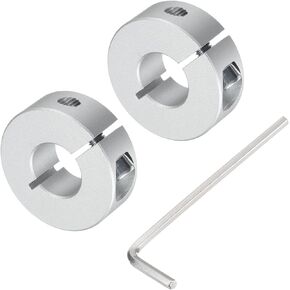 uxcell Single Split Shaft Collar Set for 15mm Shaft, One-Piece 2pcs Clamping Collars 35mm OD, 12mm Thickness, Aluminum Alloy Clamp-On Collar with M5 Set Screws and a Wrench