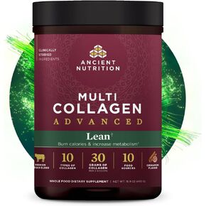 Ancient Nutrition Advanced Hydrolyzed Collagen Peptides Powder Protein Lean with Probiotics and Vitamin C, Cinnamon, for Women & Men, Supports Healthy Weight Management & Muscle Building, 25 Servings