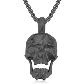 Lattd Skull Head Pendant Necklace for Men Boys 925 Sterling Silver Skull Jewelry Gift