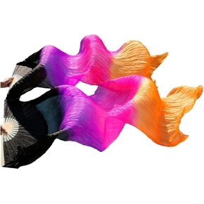 Belly Dance Real Silk Fans,Women 150 * 90cm 1 Pair (Left+Right) Silk Long Fans Veils, Belly Dance Dancing Silk Fans for Dance Performance