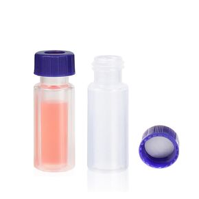 2ML Polypropylene Vials, 9mm Short Thread Vial with Micro Volume 700µL, Blue Screw Cap with Hole, WhitePTFE&Red Silicone Septa, for Ion Chromatography, 100 of Pack