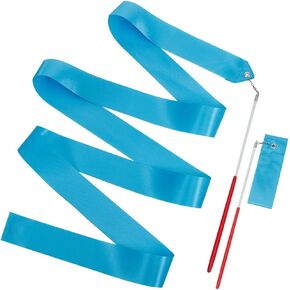 CREATCABIN 2Pcs Polycotton Dance Ribbons Blue Gymnastic Ribbons Rhythmic Gymnastic Streamers Twirling Ribbons with Wand for Talent Shows Artistic Dancing Circus Carnival Baton Stick Twirling 76.7Inch