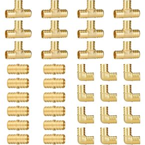 3/4" Pex Fittings, SUNGATOR 36 PCS Pex Fittings 3/4 Inch Set, 12 Each Elbow Tee Coupling 3/4" Pex Fittings for Pex Pipe, No Lead Brass, ASTM F1807