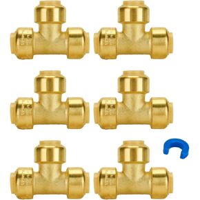 SUNGATOR Plumbing Tee Fittings 1/2 Inch, Push T Fittings 1/2", No Lead Brass Push Pex Fittings, Push to Connect Tee Fittings for PEX, Copper, CPVC Transition, with 1 Disconnect Clip, Pack of 2