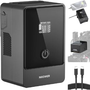 Neewer V Mount Battery 6800mAh 99Wh 14.5V, Mini V Lock Battery with 65W PD Type C/D Tap/BP/USB A/Dual DC Port/OLED Display for Video Camera Camcorder Compatible with SmallRig BMPCC 4k 6k, PS099E