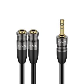 J&D Headphone Splitter 3.5 mm Audio Stereo Y Splitter Cable, 1/8 inch TRS Male to Dual 1/8 inch TRS Female Headphone Jack Adapter Aux Extension Cable for Phone/PS4/Switch/Tablet, 0.65 ft