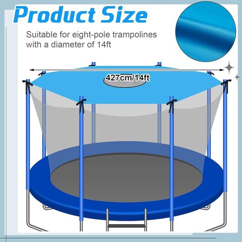 غطاء ظل ترامبولين بطول 14 قدم مضاد للأشعة فوق البنفسجية 8 أقطاب ترامبولين مظلة للحماية من الشمس سهلة التركيب ملحقات مظلة الترامبولين المحمولة للصيف في الهواء الطلق في الفناء الخلفي، أزرق in Kuwait