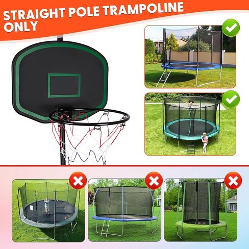 طوق ترامبولين لكرة السلة، طوق كرة سلة للترامبولين في الهواء الطلق بطول 8-15 قدم، مع مضخة و2 كرة سلة صغيرة، سهل التركيب (يناسب القطب المستقيم فقط - 0.7～1 بوصة) in Kuwait