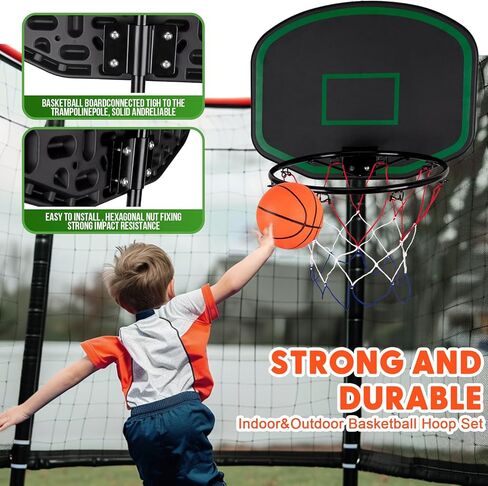 طوق ترامبولين لكرة السلة، طوق كرة سلة للترامبولين في الهواء الطلق بطول 8-15 قدم، مع مضخة و2 كرة سلة صغيرة، سهل التركيب (يناسب القطب المستقيم فقط - 0.7～1 بوصة) in Kuwait