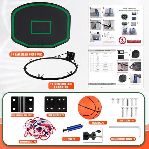 طوق ترامبولين لكرة السلة، طوق كرة سلة للترامبولين في الهواء الطلق بطول 8-15 قدم، مع مضخة و2 كرة سلة صغيرة، سهل التركيب (يناسب القطب المستقيم فقط - 0.7～1 بوصة) in Kuwait