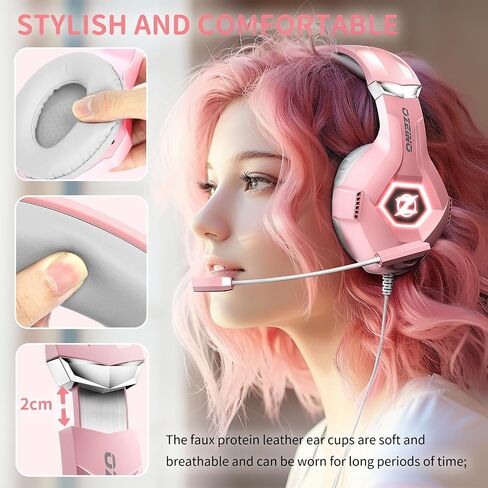 Ozeino [2024 New] Gaming Headset for PS4, PS5, PC, Xbox One Controller, Noise Cancelling Over Ear Headphones with Mic, LED Light, Bass Surround, Soft Memory Earmuffs -Pink in Kuwait
