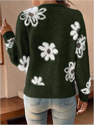 سترة SHENHE النسائية ذات الطباعة الزهرية بأزرار سفلية ورقبة على شكل حرف V وأكتاف منسدلة ملابس خارجية محبوكة in Kuwait