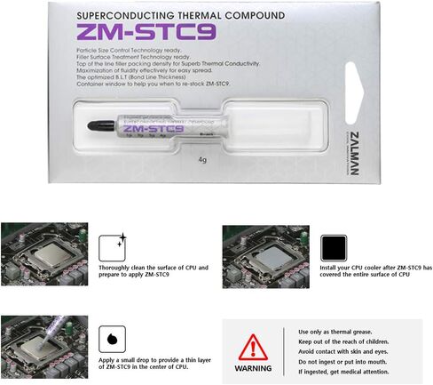 معجون حراري Zalman STC9، مركب ممتاز 4 جرام لجميع المعالجات، مبدد حرارة وحدة المعالجة المركزية، PS5، Xbox، وحدة تحكم الألعاب، وحدة معالجة الرسومات الجرافيكية، تقنية كثافة الحشو الدقيقة فائقة التوصيل، 9.1 وات/م-ك (ZM-STC9) in Saudi Arabia