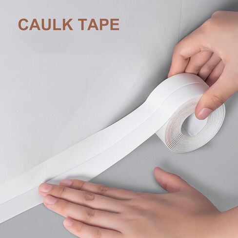 2 Rolls Caulk Tape for Bath and Kitchen, Self Adhesive Caulking Strip for Toilet Base, White Caulk Tape for Toilet Base, Bathroom Shower Sink Edge Protector 1.5" x 10.5 Ft (Mosaic) in Saudi Arabia