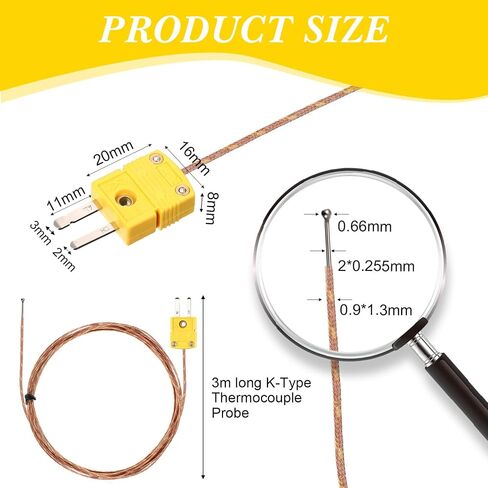 1 Piece K Type Thermocouple Probe K Type Sensor Mini Connector Temperature Probe Thermocouple Sensor, 3 Meters Long for Meter in Temperature Range from -50°C to 482 °C (-58°F to 899°F) in Saudi Arabia