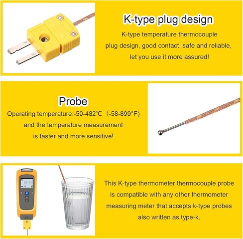 1 Piece K Type Thermocouple Probe K Type Sensor Mini Connector Temperature Probe Thermocouple Sensor, 3 Meters Long for Meter in Temperature Range from -50°C to 482 °C (-58°F to 899°F) in Saudi Arabia