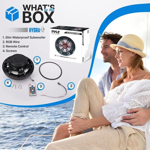 12" Slim Marine Subwoofer - 500W 4 Ohm Waterproof Car Component Speaker System, Low Profile PP Cone w/Rubber Edge, 50 Oz Magnet 2.5" Voice Coil, RGB Lights, for Boat Truck Mobile Vehicle in Saudi Arabia