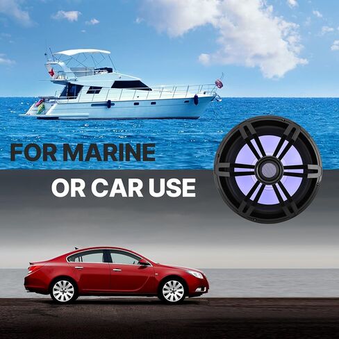 12" Slim Marine Subwoofer - 500W 4 Ohm Waterproof Car Component Speaker System, Low Profile PP Cone w/Rubber Edge, 50 Oz Magnet 2.5" Voice Coil, RGB Lights, for Boat Truck Mobile Vehicle in Saudi Arabia