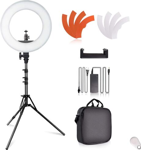 ضوء حلقة درجة حرارة ثنائي اللون قابل للتعديل 2700-5500 كلفن، SAMTIAN 14 بوصة ضوء يوتيوب خارجي قابل للتعتيم SMD LED ضوء مكياج مع حامل هاتف حامل ضوء 2 متر لتصوير الفيديو على YouTube in Kuwait